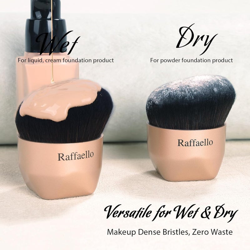 Raffaello Angled kabuki Foundation Brush: Fast, Flawless Foundation - Dense Soft Bristles for Streak-Free Liquid, Cream & Powder - Ergonomic Handle for Effortless Blending & Buffing (Champagne Gold) - Image 4